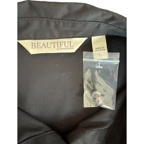 BEAUTIFUL by Lawrence Zarian Hidden Placket Poplin Shirt W/ Pearl Detail Black L - Picture 6 of 14